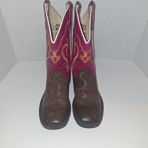 Old West Kids Boots in Brown and Pink